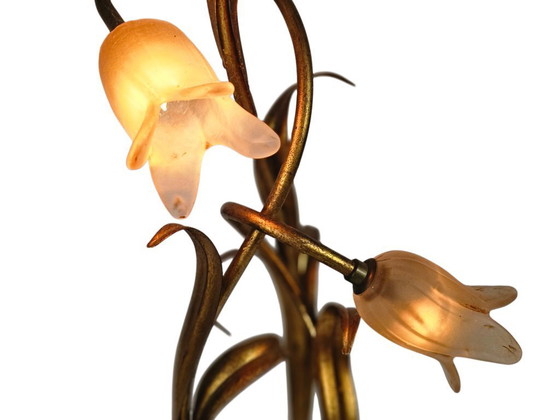 Image 1 of LS Italy - Vintage - verguld messing - Hollywood Regency stijl - tulpen - tafellamp - 1980's