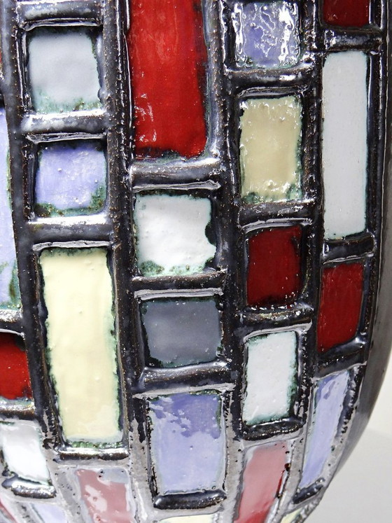 Image 1 of Large modernist vase in vintage black glazed ceramic art pottery from the 1950s-1970s