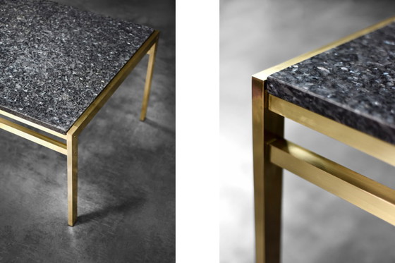 Image 1 of Vintage Mid-Century Italian Modern Brass Coffee Table with Stone Top, 1970s