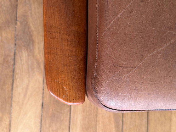Pouf vintage scandinavo in teak e pelle. – Poggiapiedi e pouf, Leather, Scandinavian (photo 6 of 9)