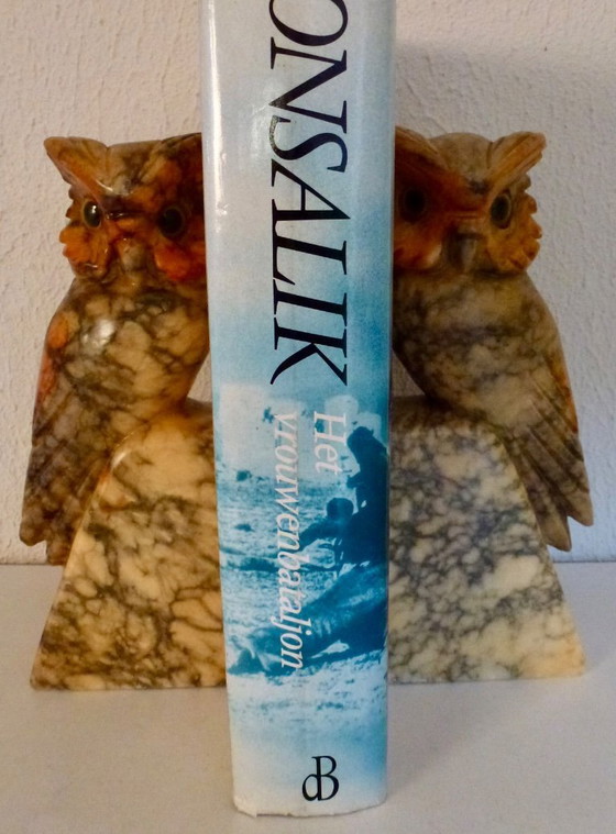 Image 1 of Art Deco Bookends Alabaster Owls, Italy.