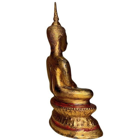 Buddha Lanna Antico – XVIII/XIX Secolo – Bronzo dorato a fuoco – 26 cm / 2 kg – Qualità museale – Sculture (photo 4 of 10)