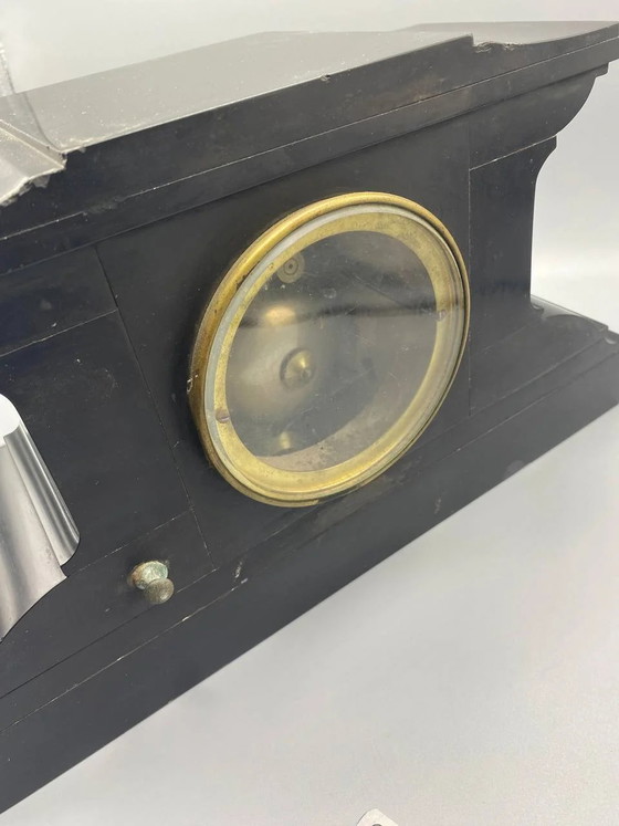Clock and bronze sculpture signed Jean-Jules Salmson – Black marble – Barrard and Vignon Paris clockwork – (photo 10 of 12)