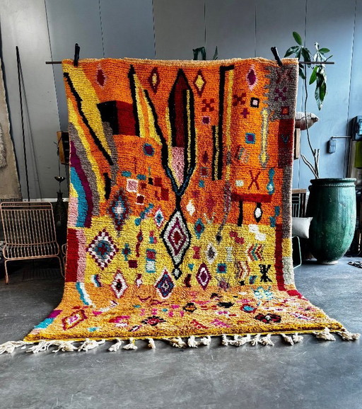 Moroccan Modern Orange Wool Rug - Abstract Berber Color Design