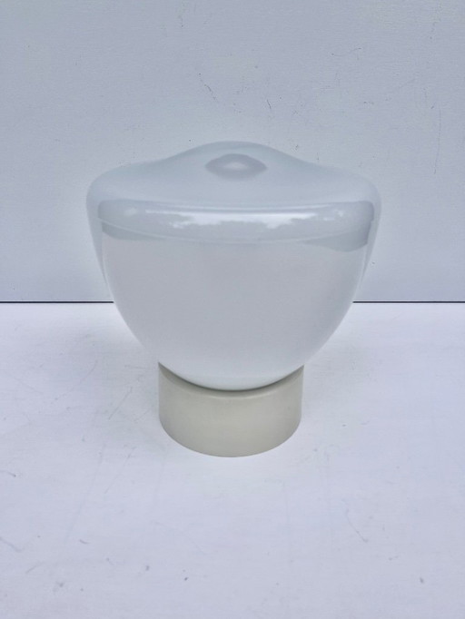 Vintage plafondlamp schoollamp wit met helder glas seventies 