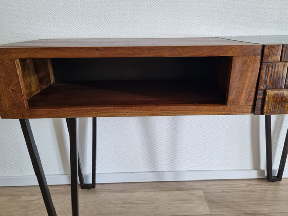 Image 1 of Design console table with drawer made of acacia wood and metal