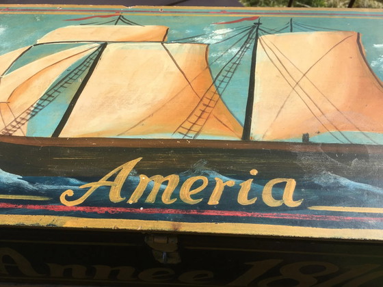 Baule in legno dipinto "Améria 1810" – Armadi contenitori, Vintage (photo 7 of 11)