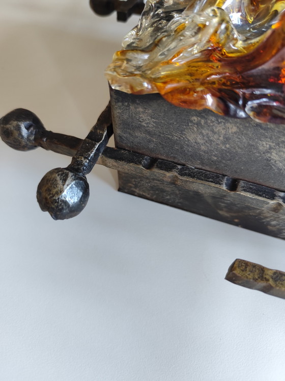 Image 1 of Pair of Brutalist wall lamps – Tom Ahlström & Hans Ehrlich – Murano glass & wrought iron – 1960s