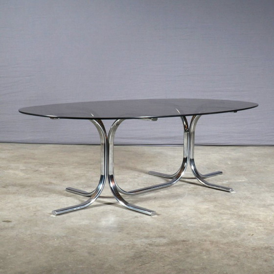 Image 1 of Vintage design salontafel – chroom – rookglas – jaren 60