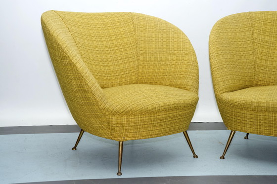 Image 1 of Pair Of Ico Parisi-Style Armchairs In Original Fabric, Italy, 1950S