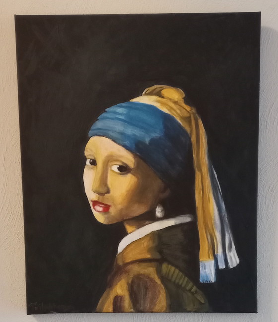 Image 1 of T. van Steenbergen "girl with pearl" 40 x 50 cm
