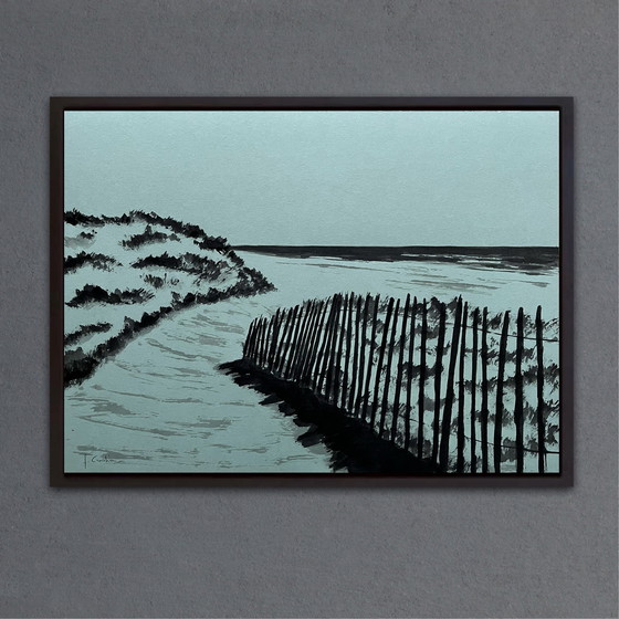 Image 1 of Ink on green-grey paper, 40x30cm.