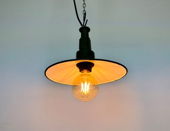 Image 1 of Industrial Blue Enamel Military Pendant Lamp with Cast Aluminium Top, 1960