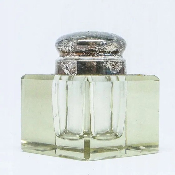 Encrier Art Déco en Cristal, Suède, années 1930, Accessoires de table, Verre, Argenté (photo 14 sur 15)