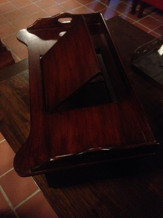 Image 1 of Mahonie dienblad opklapbaar boekensteun serveer-tableau