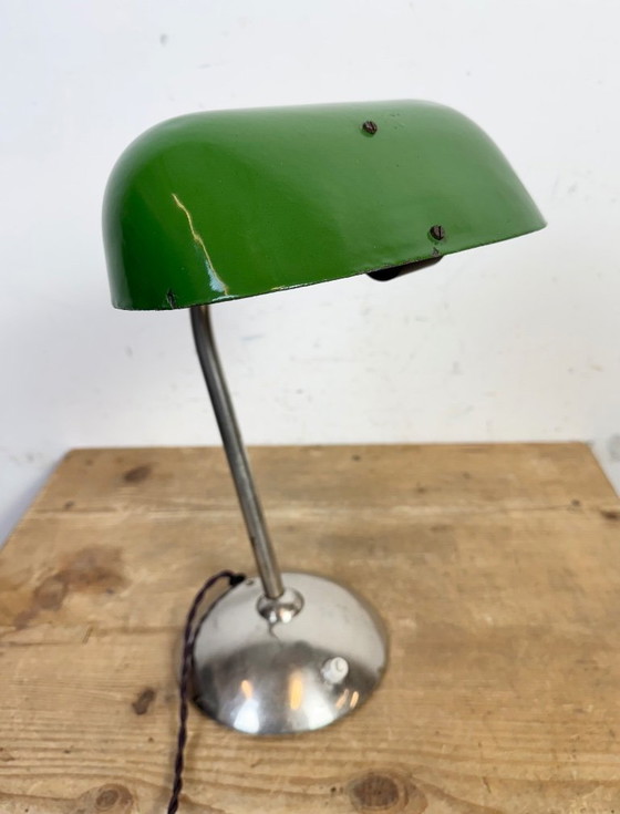 Image 1 of Vintage Green Enamel Bankers Table Lamp, 1950s