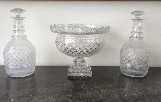 Image 1 of Coupe à fruits antique en cristal sur pied * Vonêche * XIXe siècle.