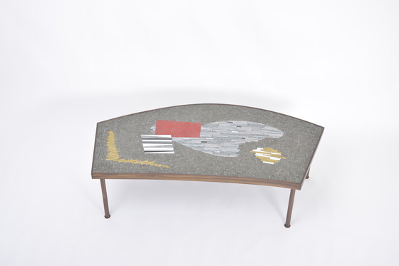 Image 1 of Grande table basse en mosaïque et laiton du milieu du siècle par Berthold Müller-Oerlinghausen