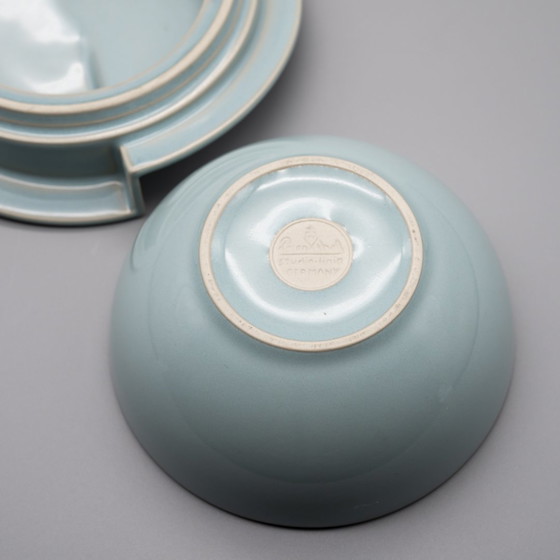 Image 1 of Vase à couvercle sculptural de Jan van der Vaart pour Rosenthal Studio-Linie Porcelaine émaillée turquoise 90s