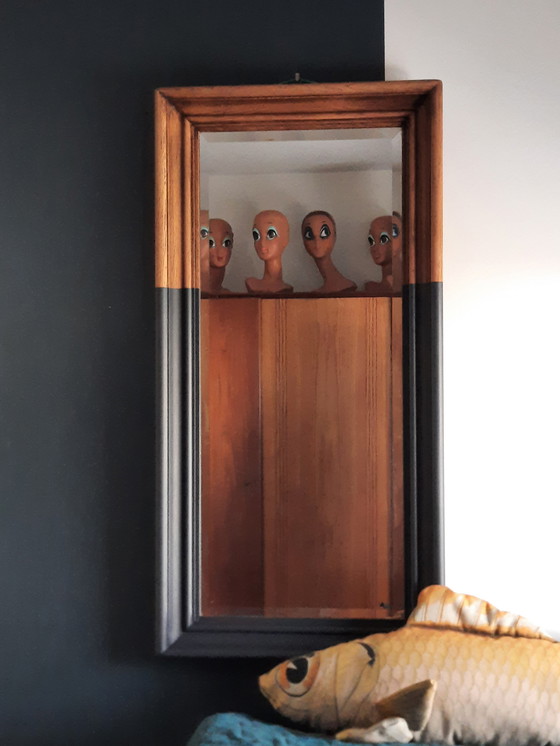 Image 1 of Miroir à facettes en bois vintage