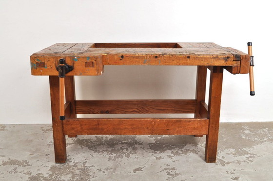 Image 1 of Vintage beuken- en eikenhouten werkbank Nooitgedagt / kookeiland
