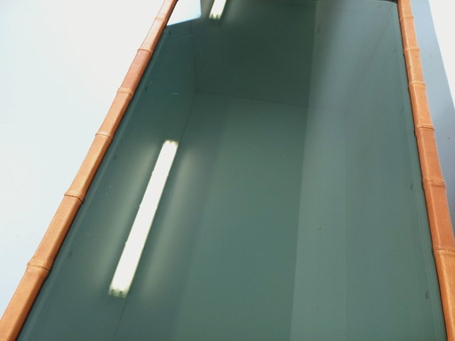 Tavolino da caffè rettangolare vintage svizzero di De Sede in vetro fumé e pelle degli anni '70