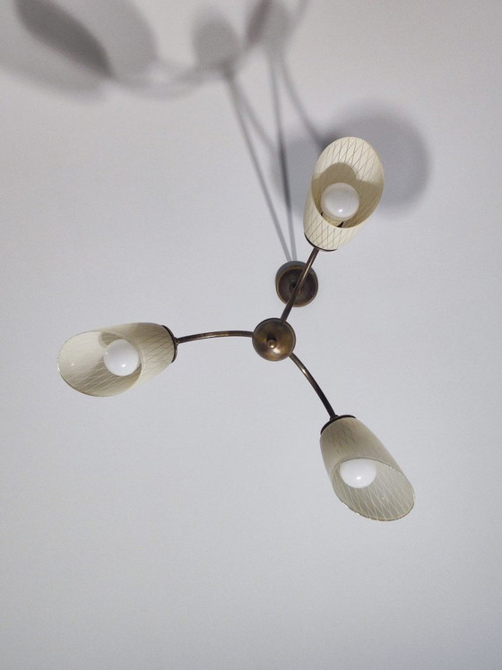 Image 1 of Plafonnier vintage en laiton à 3 bras – Entièrement recâblé et prêt à l'emploi