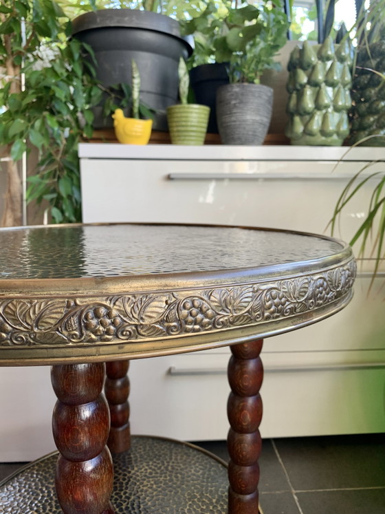Art Nouveau Art Deco Salontafel Bijzettafel Messing Jaren 1930 Chinees Vintage Handgemaakt – Brass, Wood (photo 10 of 14)
