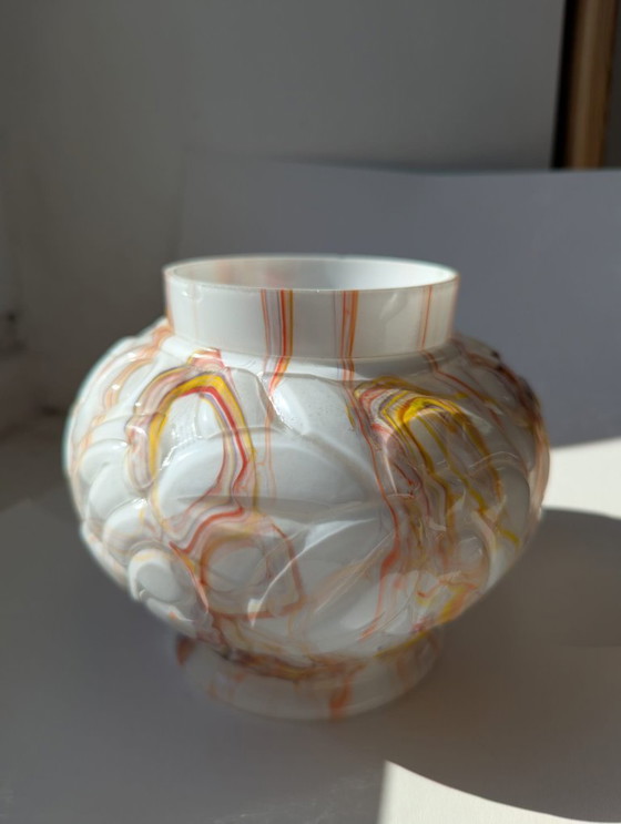 Image 1 of Jarrón bola art déco,Henri Heemskerk, vidrio y opalina, amarillo,púrpura, naranja, años 30