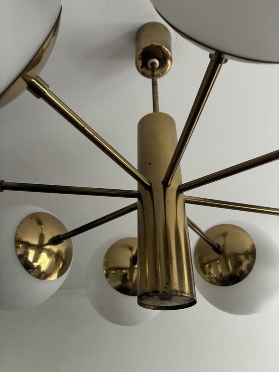 Kaiser Leuchten Atomic Sputnik Pendant Lamp, Brass, 1960s, Chandeliers, Gold, Mid Century Modern (photo 3 of 8)