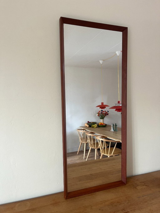 Vintage Deense teakhouten spiegel met verstekhoeken - spiegel uit het midden van de 20e eeuw