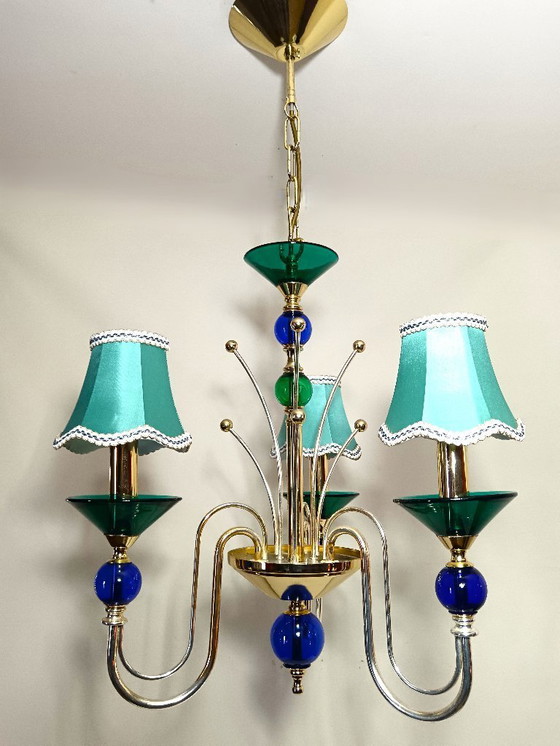 Image 1 of Plafondlamp, kroonluchter, art deco, Hollywood Regency, Gatsby, Murano glas, luxe verlichting, zeldzaam