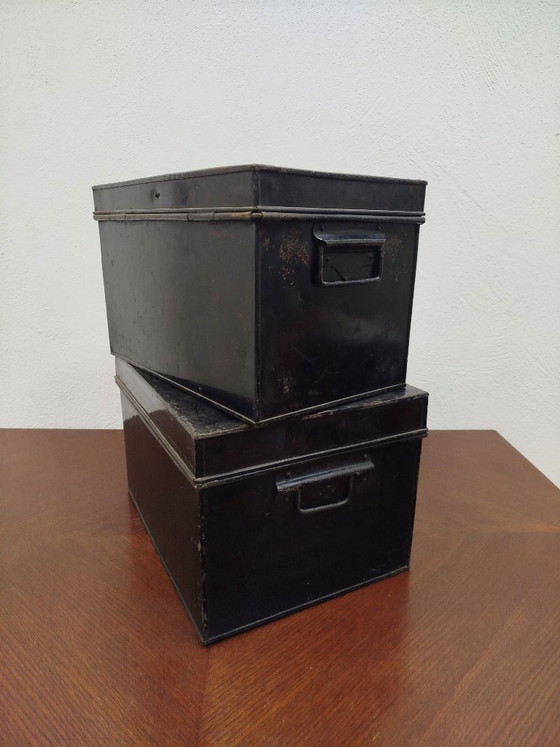 Beautiful set of antique British industrial document boxes / deed boxes – Decorative Objects, Metal (photo 4 of 9)