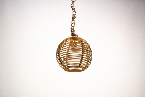 Image 1 of Vintage Italiaanse bamboe bolkroonluchter uit de jaren 1950