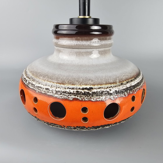 Image 1 of Lampe pendante vintage XL orange/blanc en céramique, par Herda. Lampe pendante OVNI des années 1970. Fat Lava Lamp.