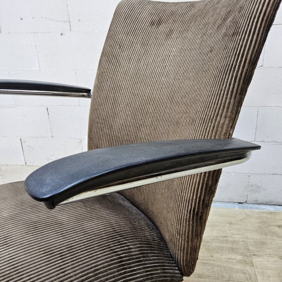 2x Vintage Toon De Wit (Gebroeders De Wit) Stoelen Met Leuningen Beige Ribstof (1940s) Dutch Design (photo 12 of 15)