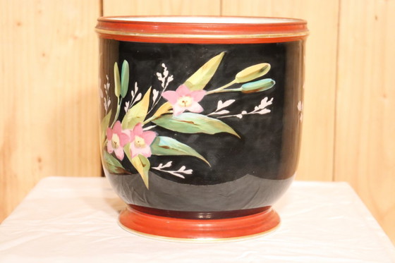 Image 1 of Parijse porseleinen jardinière versierd met vogels en bloemen, 19e eeuw