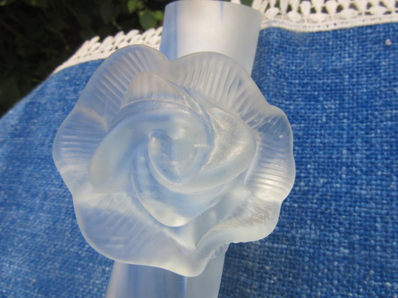 Image 1 of Swirled Frosted Blue Heavy Glass Bud Vase Art Nouveau inspired, vintagefron