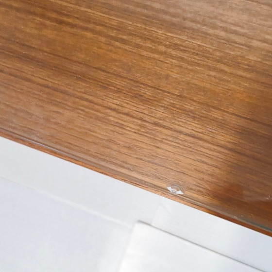 Image 1 of Vintage salontafel uit de jaren 60 van verchroomd staal met teakfineer en glazen blad. DLG Belgo Chrome