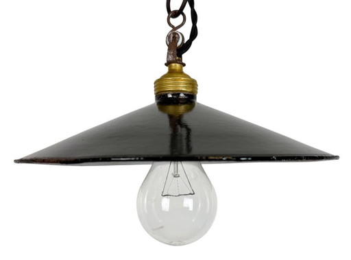 Industriële zwarte emaille lamp, jaren 1930