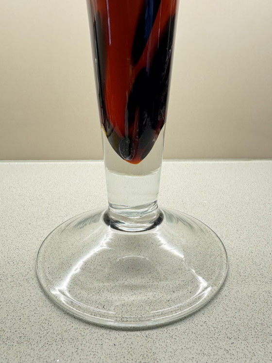 Image 1 of XL Murano Glass Vase – Firework Design in Amber & Brown – 55cm