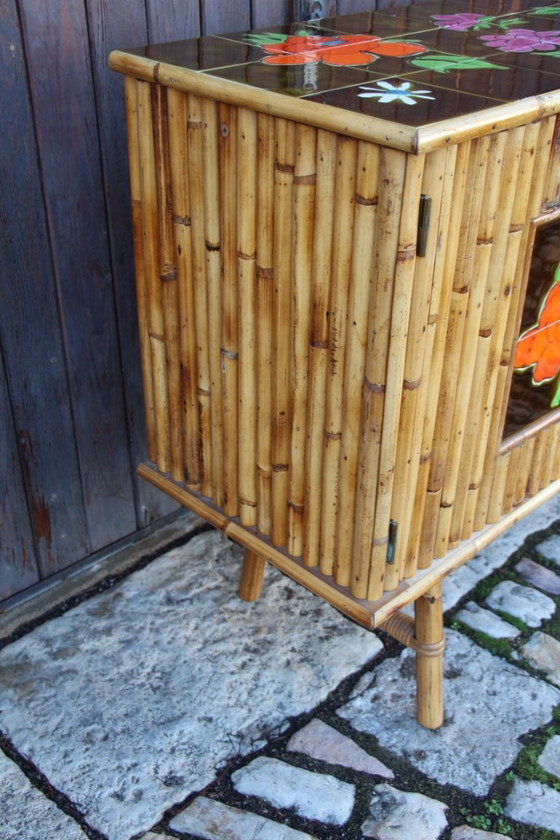 Image 1 of Vintage sideboard in bamboo and rattan in the style of Audoux Minet