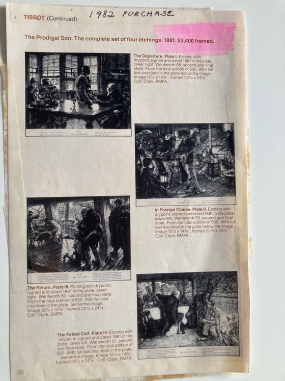 Image 1 of Tissot 1881 4 Etchings ‘The Prodigal Son’