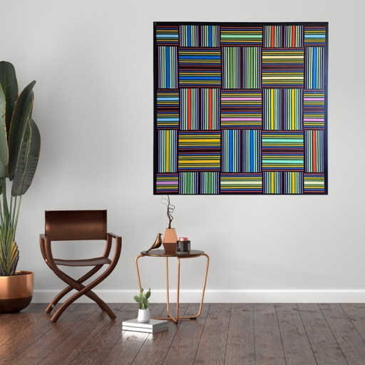 Geometric painting 3D "Horizontal / Vertical" - abstract acrylic on MDF by Franklin van Dam (95x95 cm)