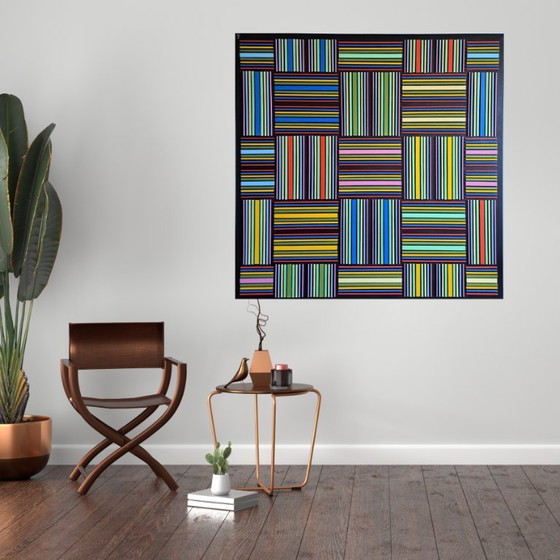 Image 1 of Tableau géométrique 3D "Horizontal / Vertical" - acrylique abstrait sur MDF de Franklin van Dam (95x95 cm)