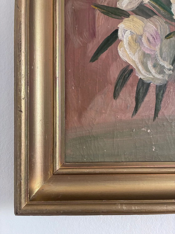 Image 1 of Vintage original floral oil painting, Signed flower art