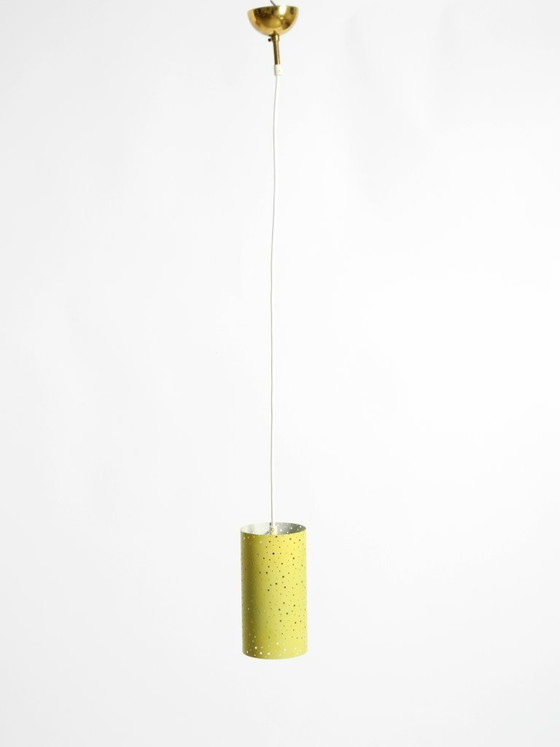 Image 1 of Beautiful mid-century pendant lamp in perforated metal, mustard yellow, by Ernest Igl for Hillebrand