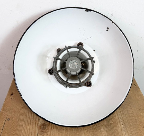 Image 1 of Black Enamel and Cast Iron Industrial Cage Pendant Light, 1960s