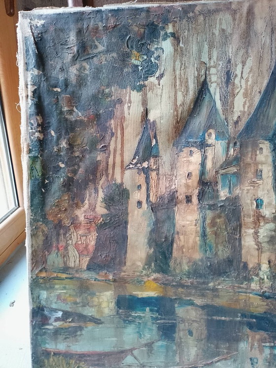 Image 1 of Antiguo óleo sobre lienzo castillo Firmado 1970