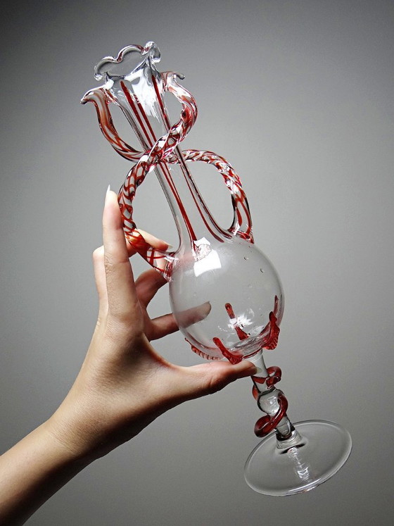 Image 1 of Vaso solifloreale veneziano in vetro soffiato di Murano, anni '50-'60, Filigrana/Zanfirico